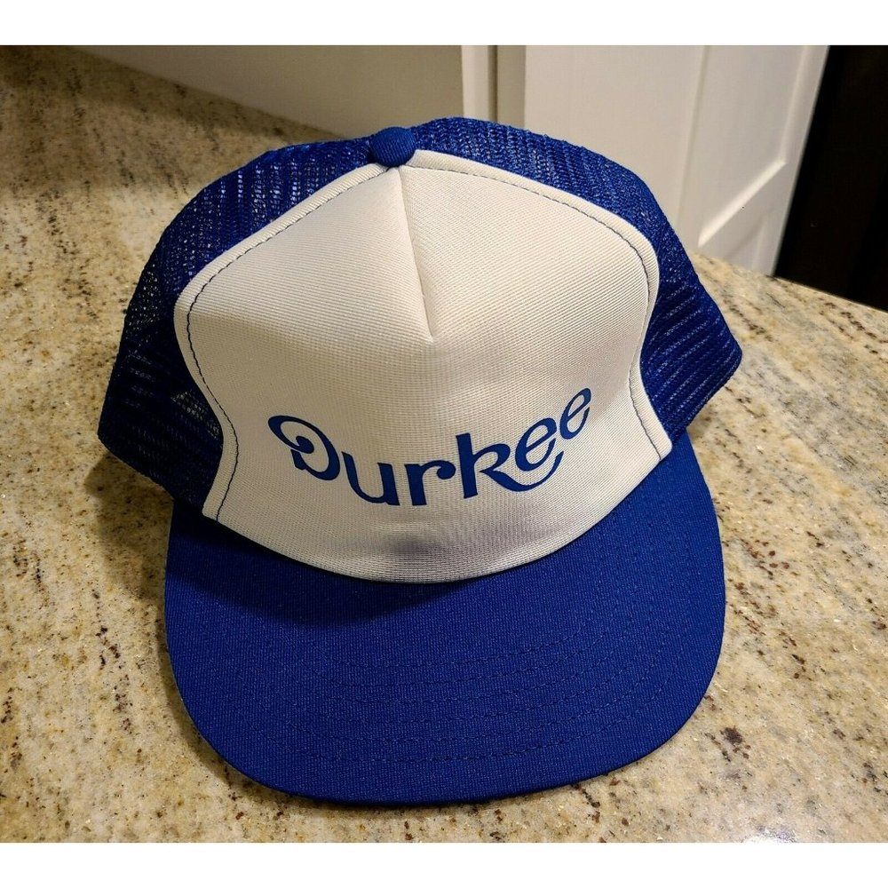 Vintage Durkee Snap Back Mesh Hat Cap . Blue White. One Fit. BBQ Cooking